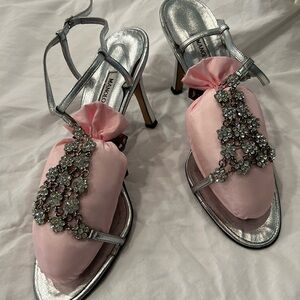 Authentic Vintage Manolo Blahnik silver Sandals 8B